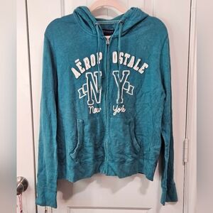 Aéropostale Teal NY Zip-Up Hoodie